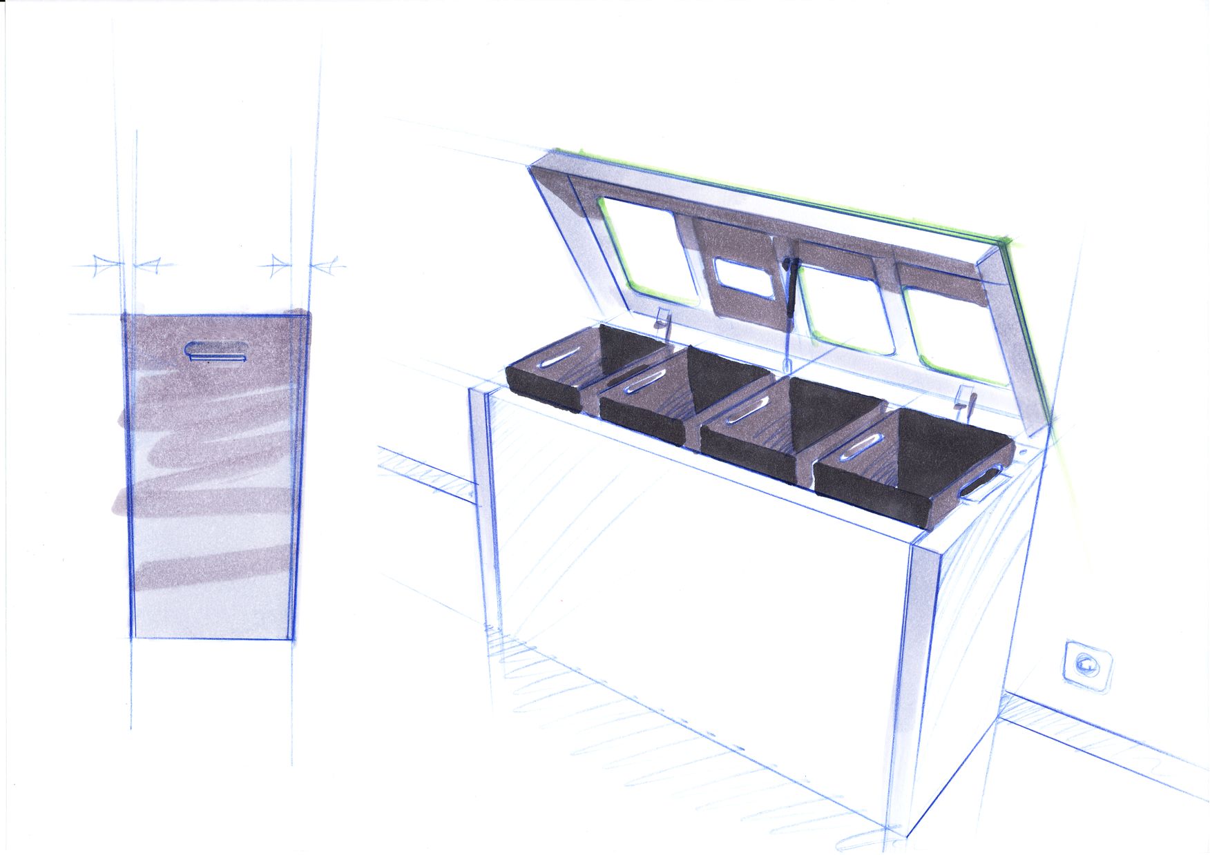 Multilith Skizze Design Recyclingstation, Public Waste bins, Poubelle Recyclage, landscape furniture