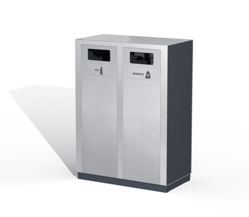 W2 Recycling Station, Wertstofftrenner, Abfallbehälter, Public Waste Bins, Poubelle Recyclage, 110l, PET Recycling, Edelstahl Recyclingstation, Bahnhof, Park, PET Recycling