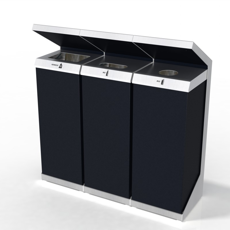 Q-Bin Recycling Station, Entsorgungssystem, Recyclingstationen, Recycling Stationen, Wertstofftrenner, PET, 110 Liter, Edelstahl