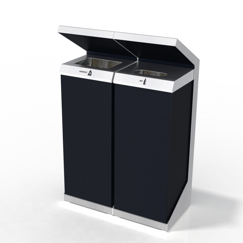 Q-Bin Recycling Station, Entsorgungssystem, Recyclingstationen, Recycling Stationen, Wertstofftrenner, PET, 110 Liter, Edelstahl