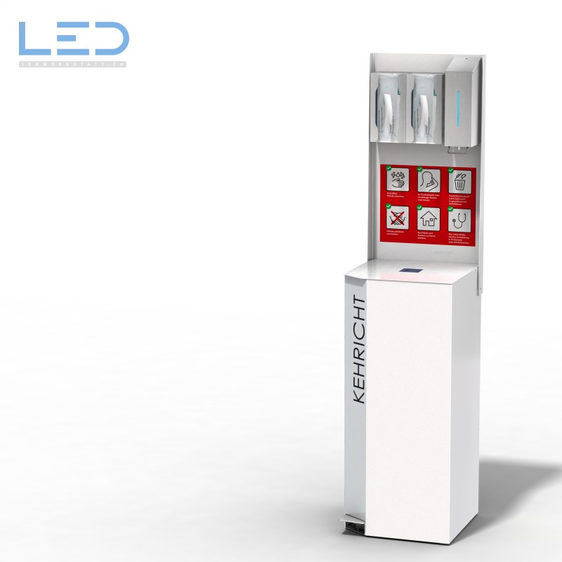 Hygienestation Health Care Bin, berührungsloser Abfallbehälter mit UVC LED zur Desinfektion, Desinfektionssäule gegen COVID-19, Swissmade