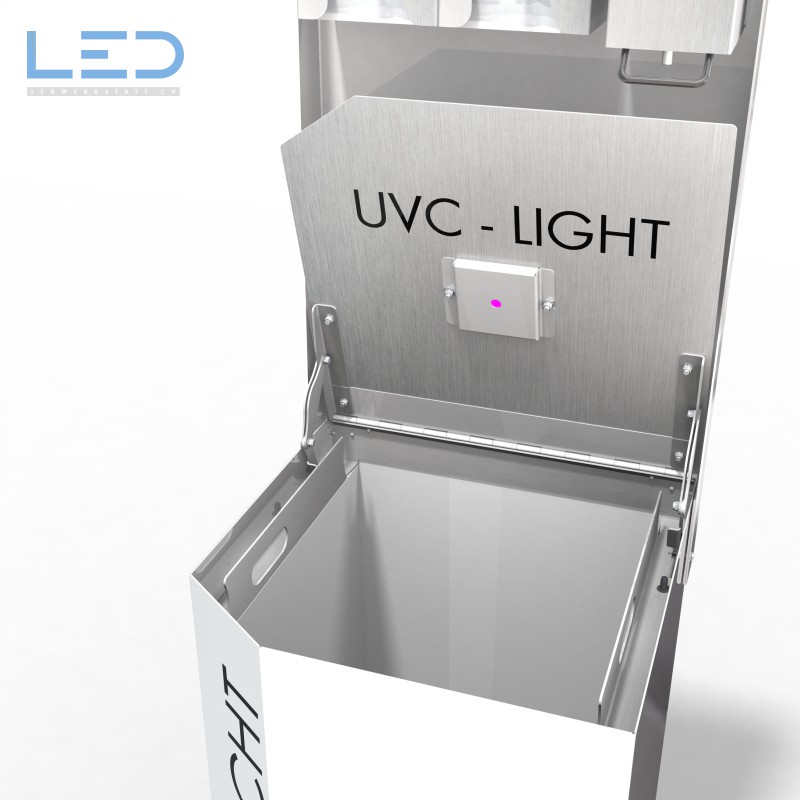 Hygienestation Health Care Bin, berührungsloser Abfallbehälter mit UVC LED zur Desinfektion, Dekontaminierung von COVID-19, Swissmade