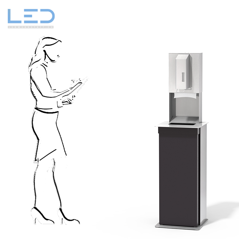 Hygienedisplay H-Serie, Hygienekonzept für Detailhandel, Einzelhandel, Falzpapierspender, Desinfektionsspender, Schutzkonzept Corona, COVID-19