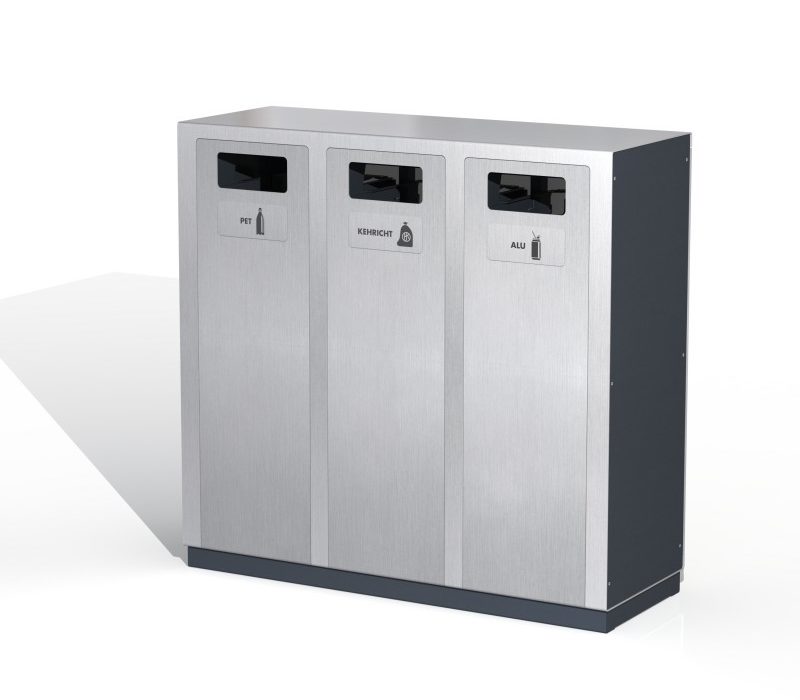 W3 Recycling Station, Entsorgungssystem, kommerzielle Mülleimer, Recycling Stationen, Wertstofftrenner, 110l, PET Recycling, Edelstahl