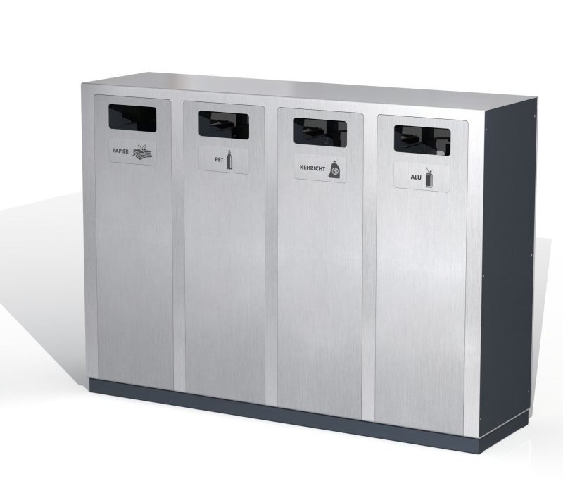W4 Recycling Station, Entsorgungssystem, Recyclingstationen, kommerzielle Mülleimer Swiss Made, 110l, PET Recycling, Edelstahl